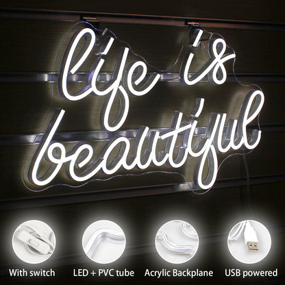 Life is Beautiful 5V USB LED Neon Sign - Budget Friendly
