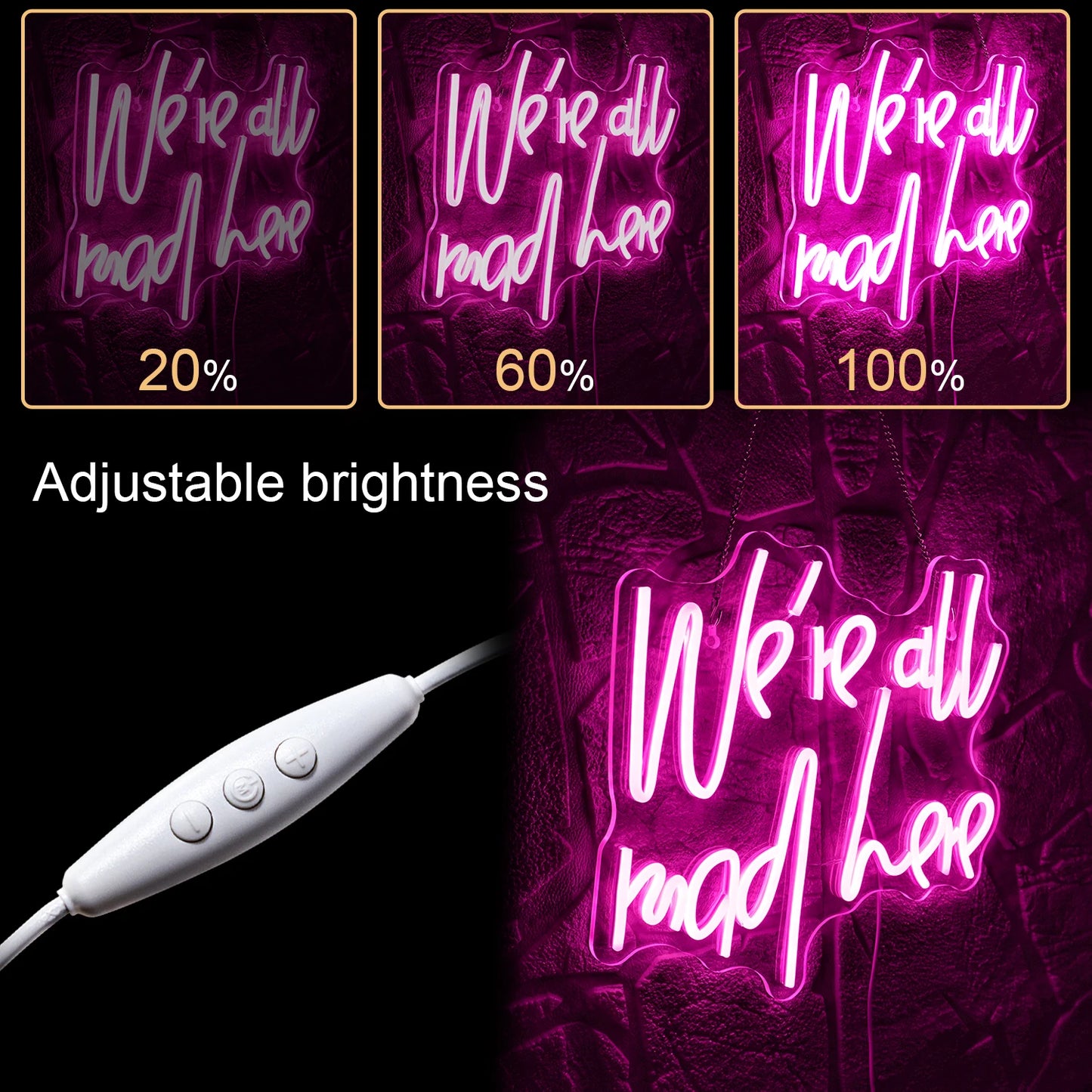 We're All Mad Here 5V USB LED Neon Sign - Budget Friendly