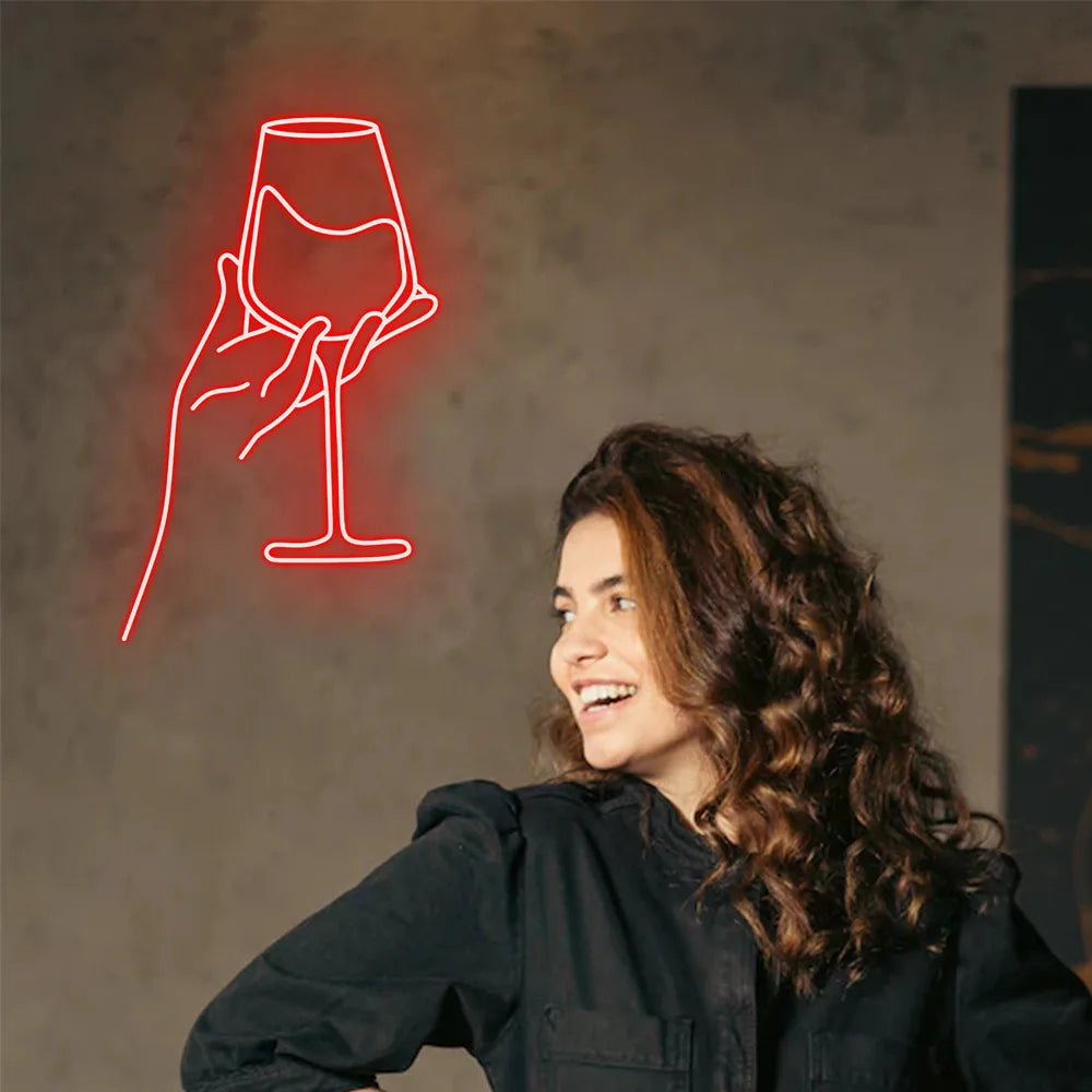Rodewijnglas – LED-neonreclame (5 V USB)