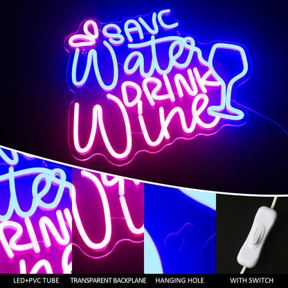Save Water Drinks Wine 5V USB LED Neon Sign - Budget Friendly