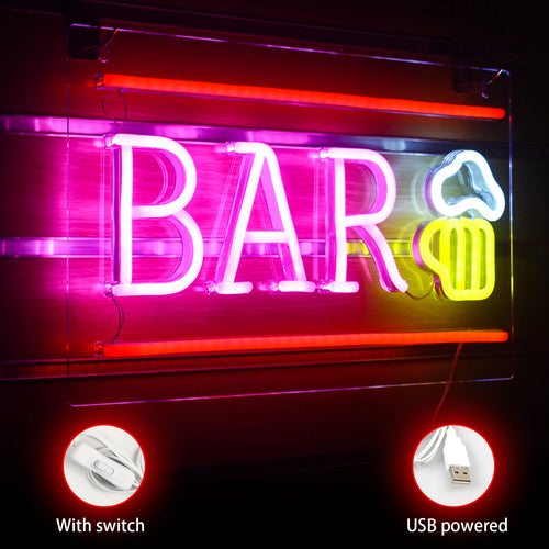 BAR – Bierpul en horizontale rand – LED-neonreclame (5 V USB)