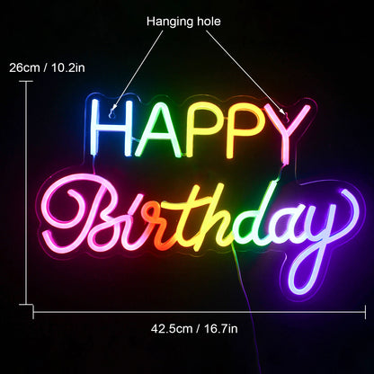 Led Happy Birthday Colour 5V USB LED Neon Sign - Budget Friendly