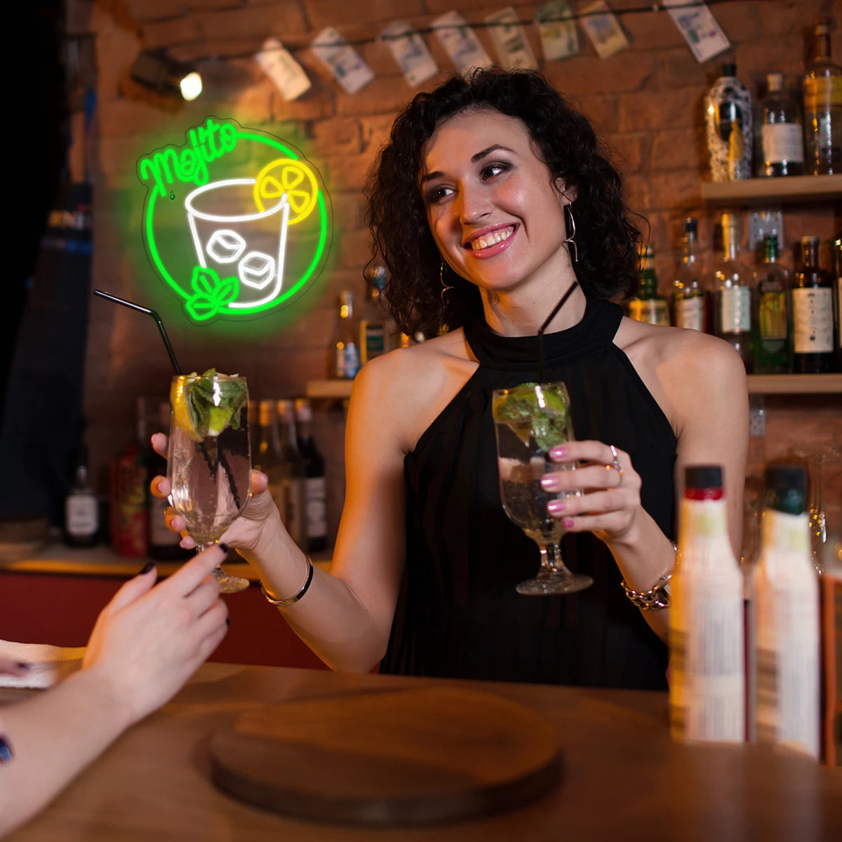 Mojito – Cocktailglas, citrus en munt – LED-neonreclame (5 V USB)
