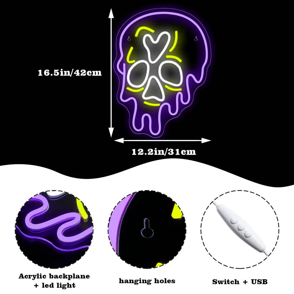 Purple Skull 5V USB LED Neon Sign - Budget Friendly