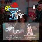 Tipsy – Cocktailglas met parasolletje en citrusschijfje – LED-neonreclame (5 V USB)