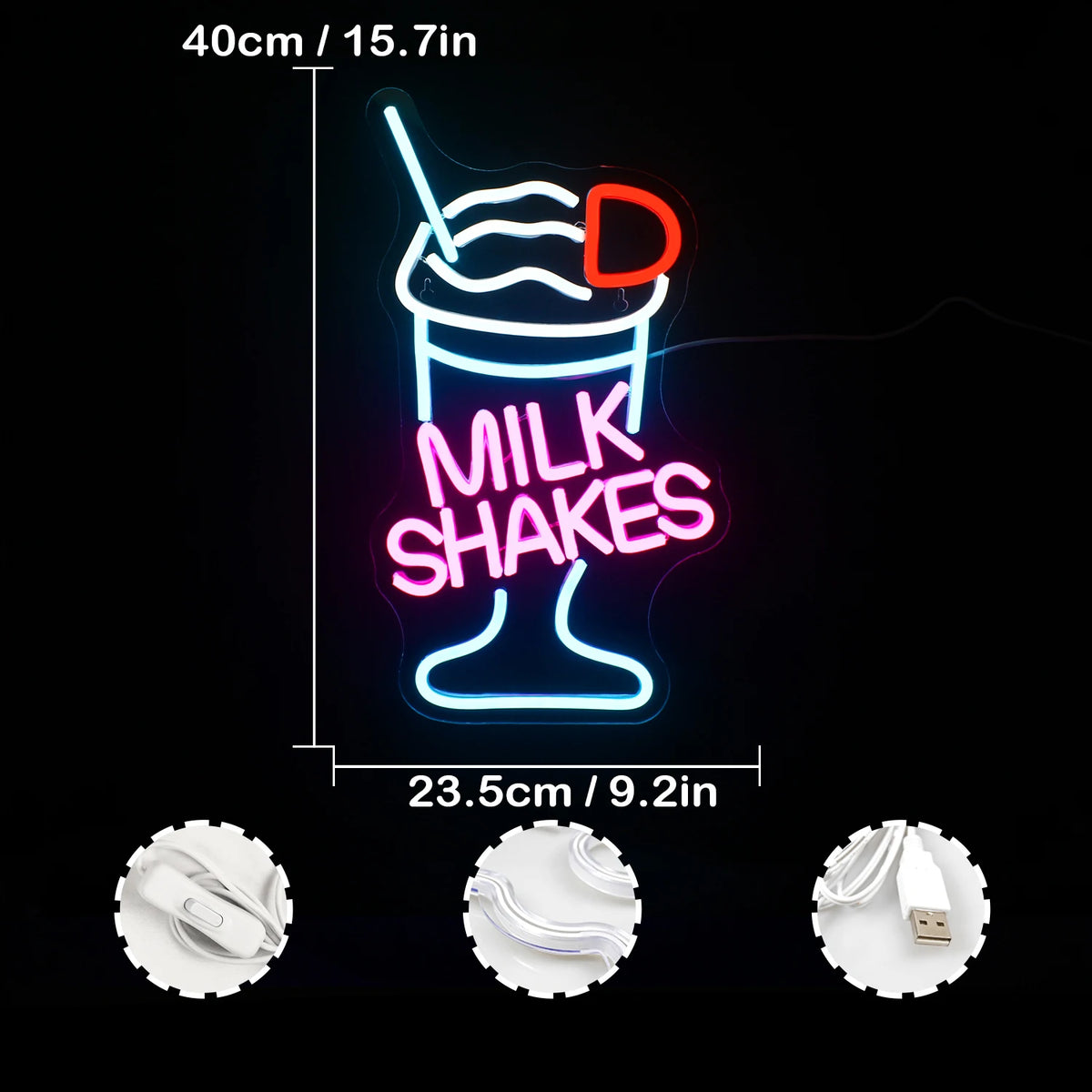 MILK SHAKES – Milkshakeglas – LED-neonreclame (5 V USB)