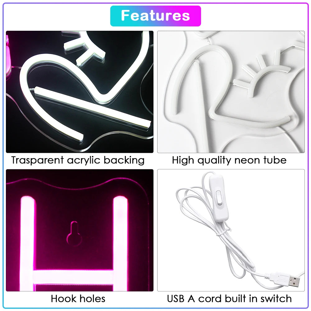 LASH ROOM – Wimpers in plaats van de O-letters – LED-neonreclame (5 V USB)