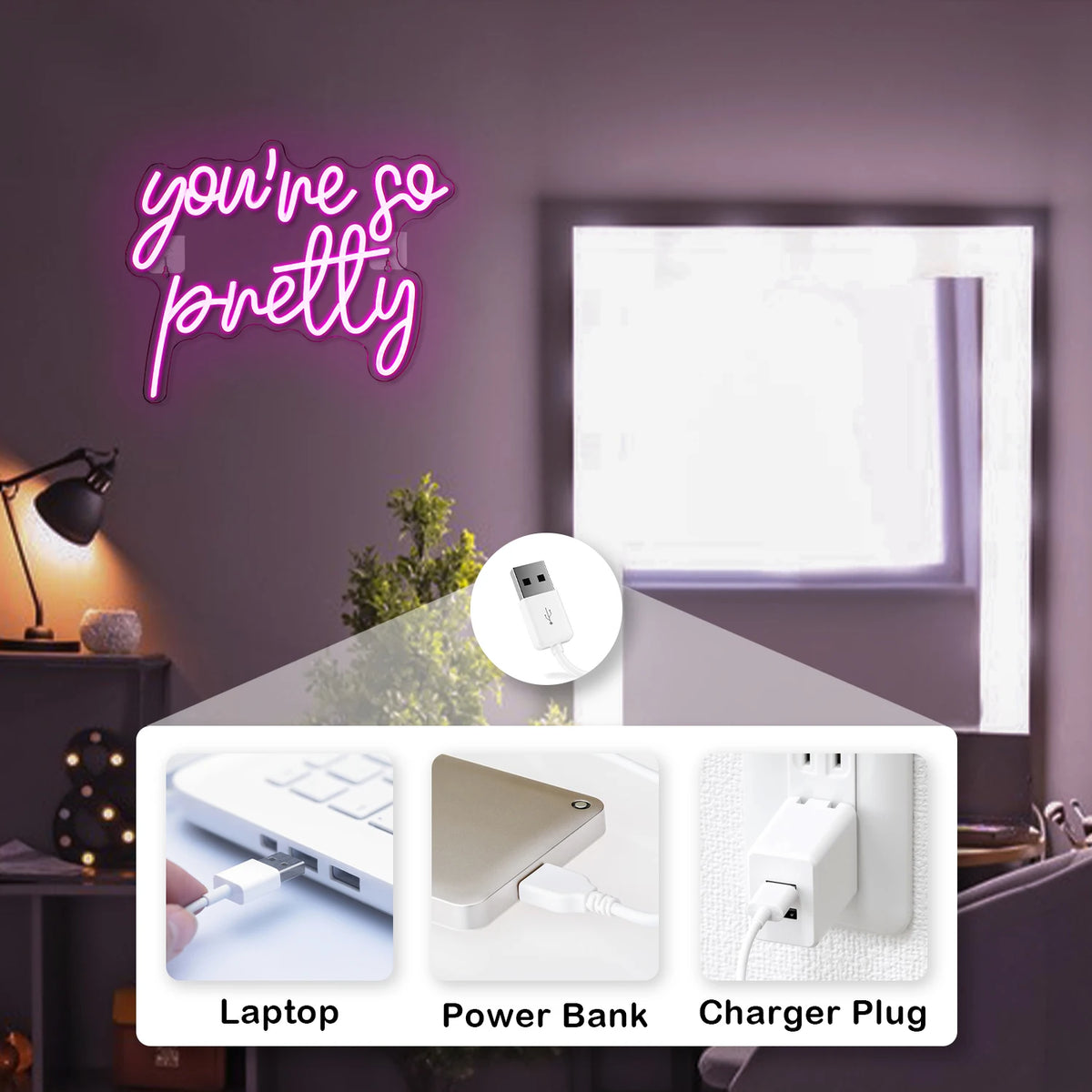 You’re so pretty – LED-neonreclame (5 V USB)