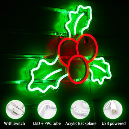 Christmas Decoration Holly Fruit 5V USB LED Neon Sign - Budget Friendly