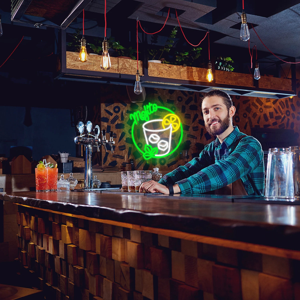 Mojito – Cocktailglas, citrus en munt – LED-neonreclame (5 V USB)