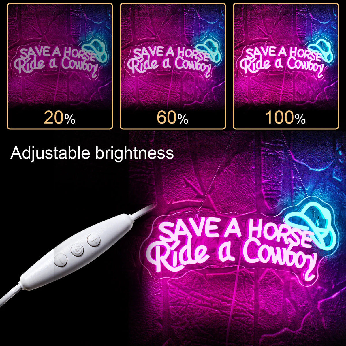 SAVE A HORSE Ride a Cowboy – Cowboyhoed – LED-neonbord (5 V USB)