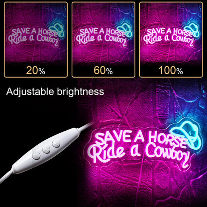 Save A Horse Ride a Cowboy 5V USB LED Neon Sign - Budget Friendly