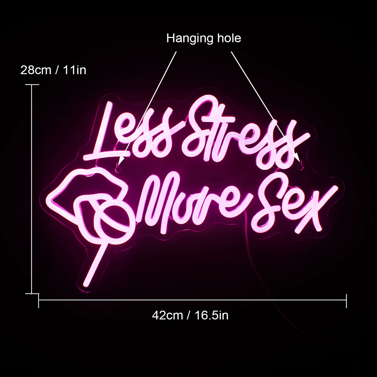 Less Stress More Sex – Lippen en lolly – LED-neonbord (5 V USB)