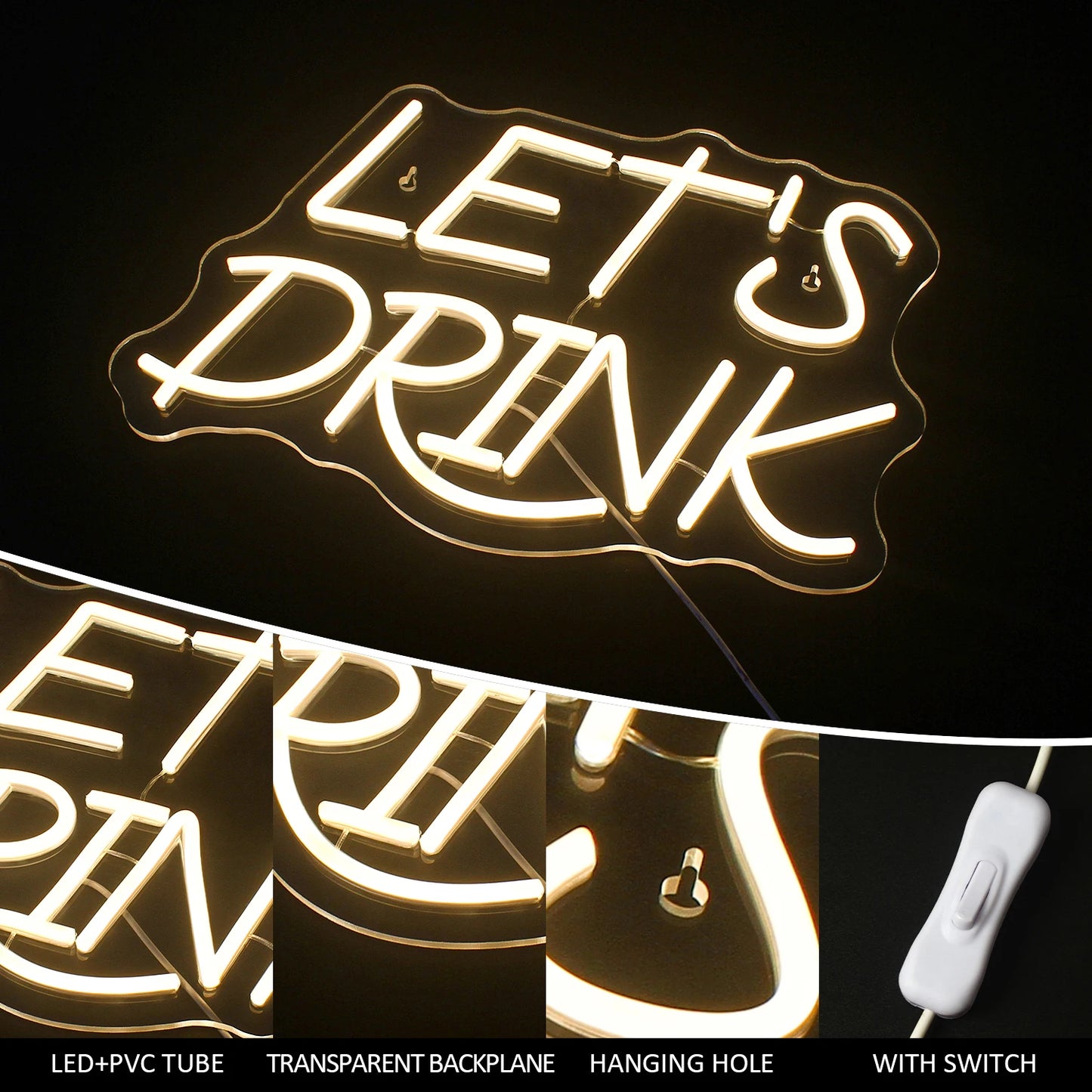 Let's Drink 5V USB LED Neon Sign - Budget Friendly
