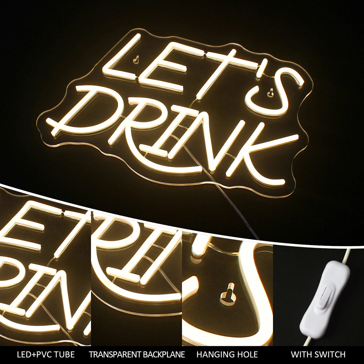 Let's Drink 5V USB LED Neon Sign - Budget Friendly