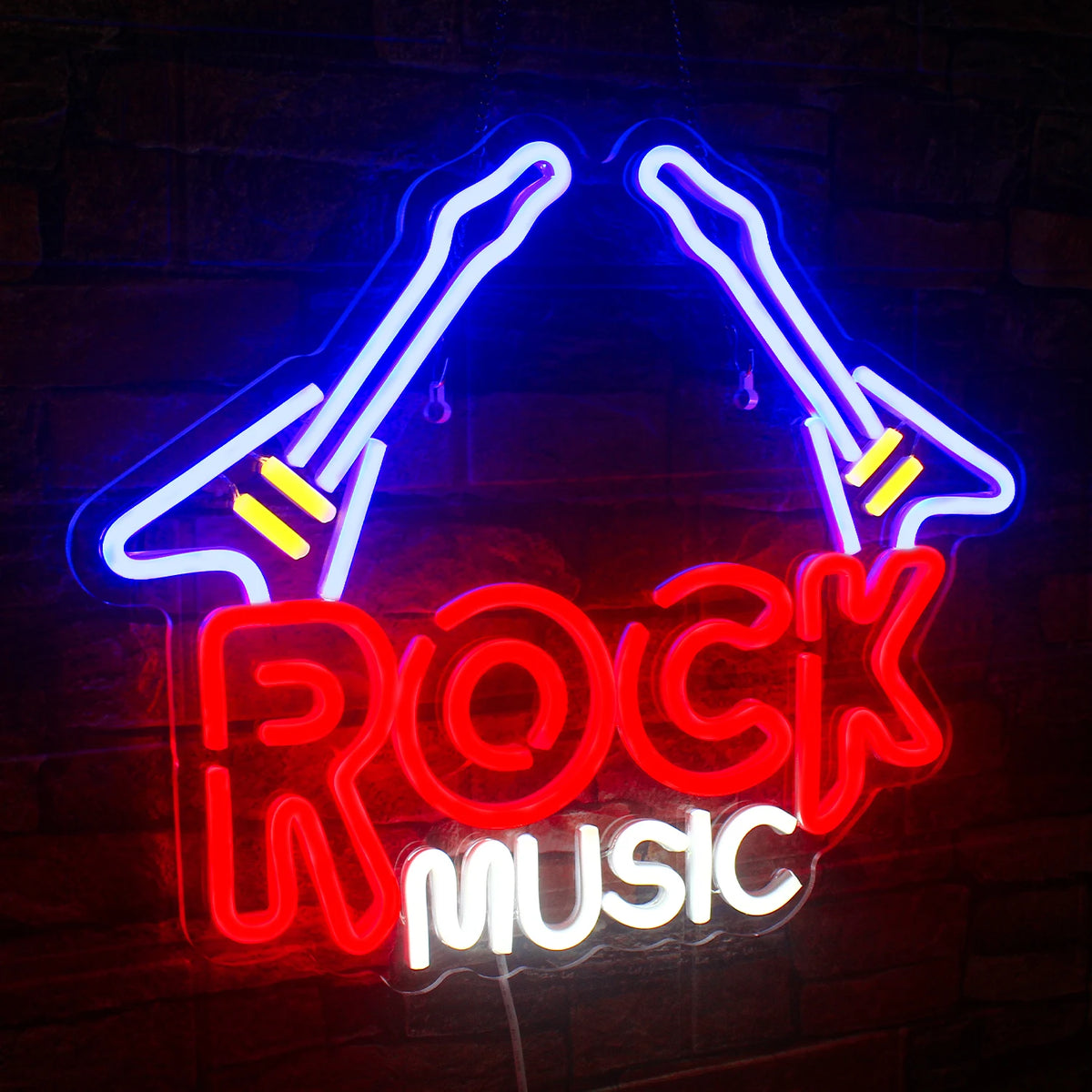 ROCK MUSIC – Twee elektrische gitaren – LED-neonbord (5 V USB)