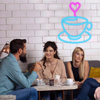 Koffiekop en hart – LED-neonreclame (5 V USB)
