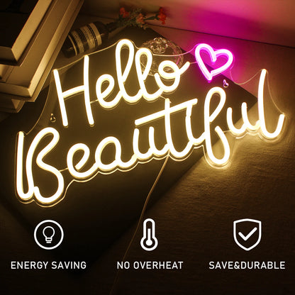 Hello Beautiful 5V USB LED Neon Sign - Budget Friendly