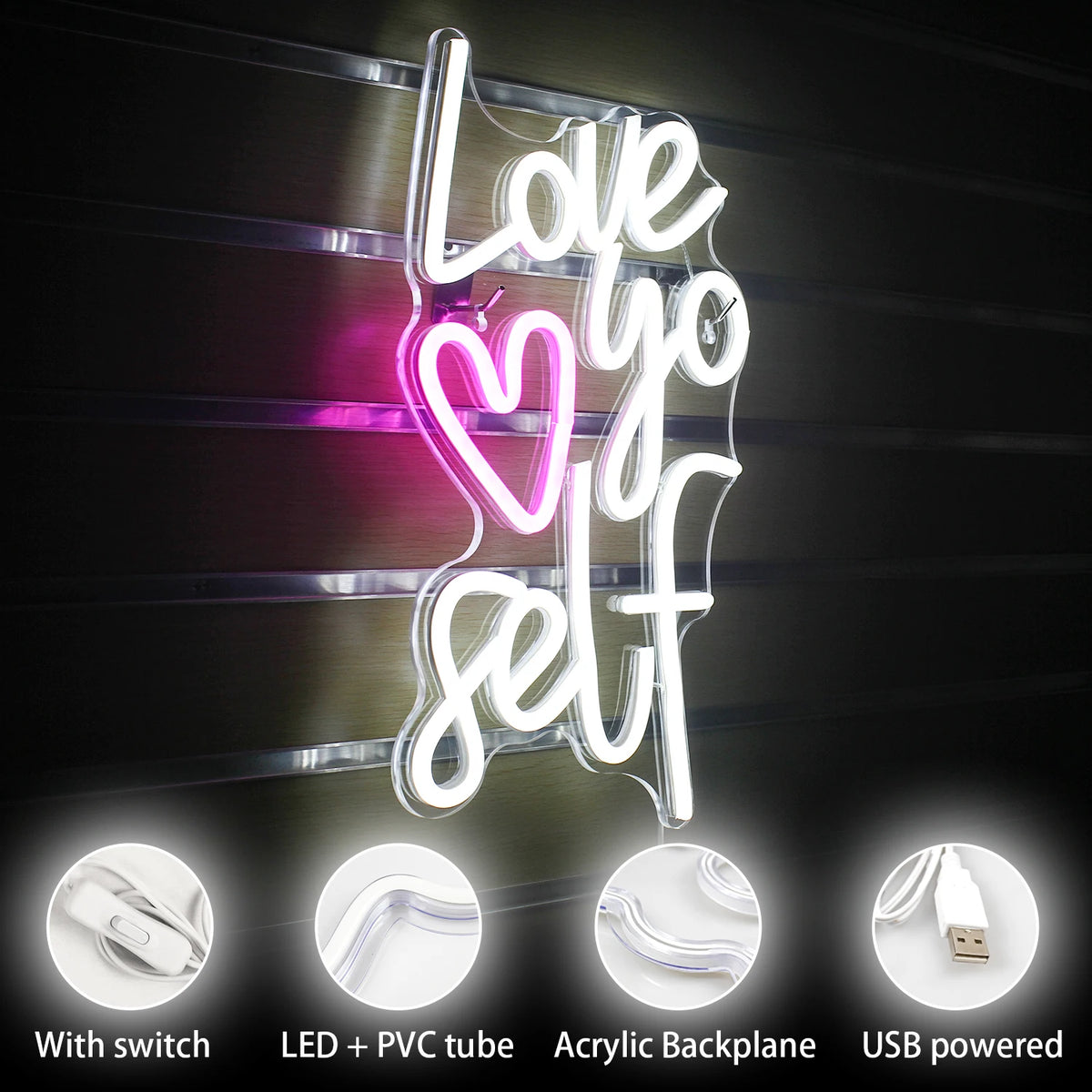 Love yo self – Hart – LED-neonbord (5 V USB)