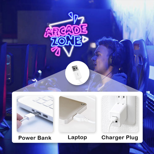 Arcade Zone – Driehoekig kader en stralen – LED-neonbord (5 V USB)