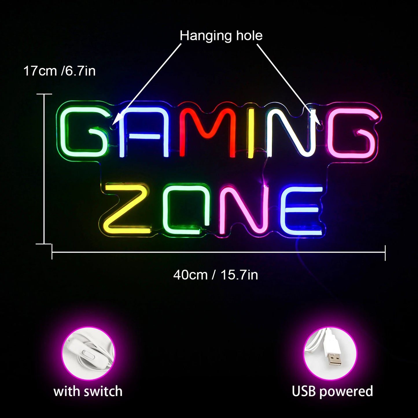 Gaming Zone Colorful 5V USB LED Neon Sign - Budget Friendly
