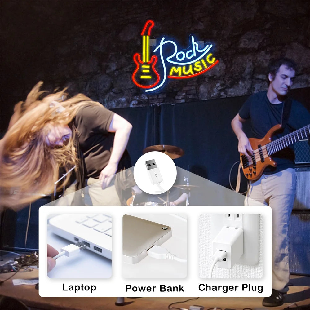 Rock Music 5V USB LED Neon Sign - Budget Friendly