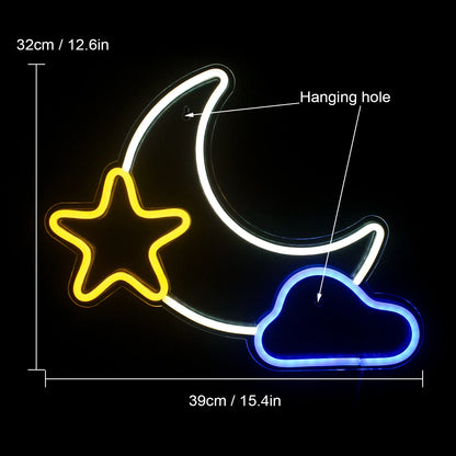 Moon Star 5V USB LED Neon Sign - Budget Friendly