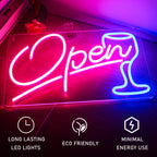 Open – Wijnglas – LED-neonreclame (5 V USB)