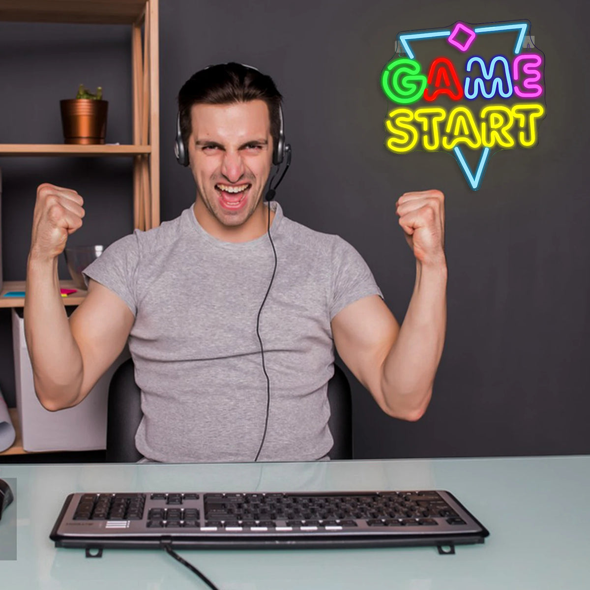 GAME START – Driehoek en kleine ruit – LED-neonbord (5 V USB)