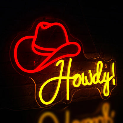 Howdy Cowboy Hat 5V USB LED Neon Sign - Budget Friendly