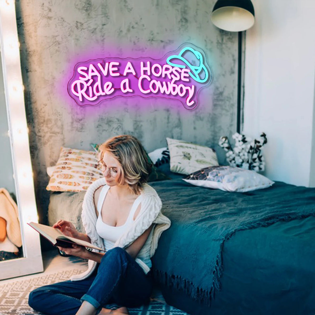 SAVE A HORSE Ride a Cowboy – Cowboyhoed – LED-neonbord (5 V USB)