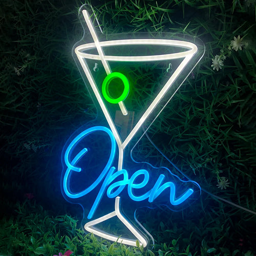 Open – Martiniglas met olijf – LED-neonreclame (5 V USB)