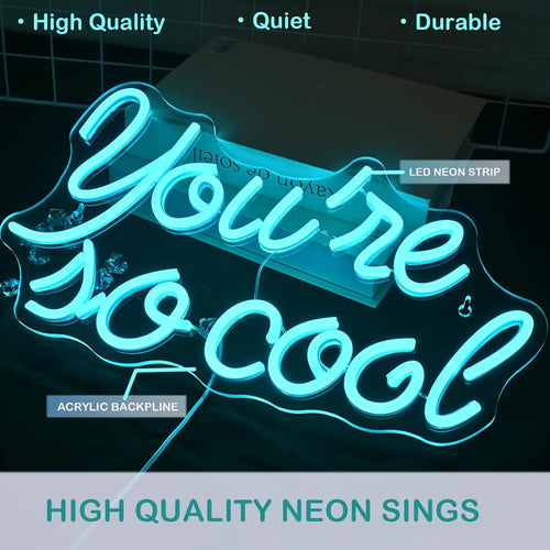 You're so cool – IJsblauwe letters – LED-neonbord (5 V USB)