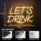 Let's Drink 5V USB LED Neon Sign - Budget Friendly