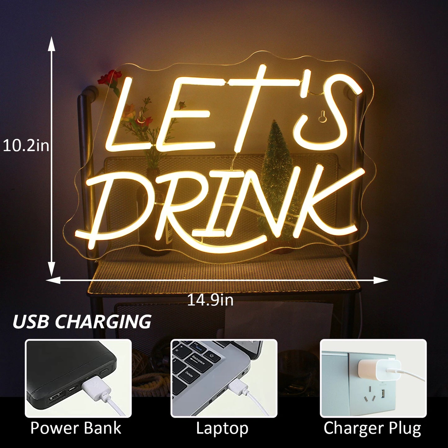 Let's Drink 5V USB LED Neon Sign - Budget Friendly