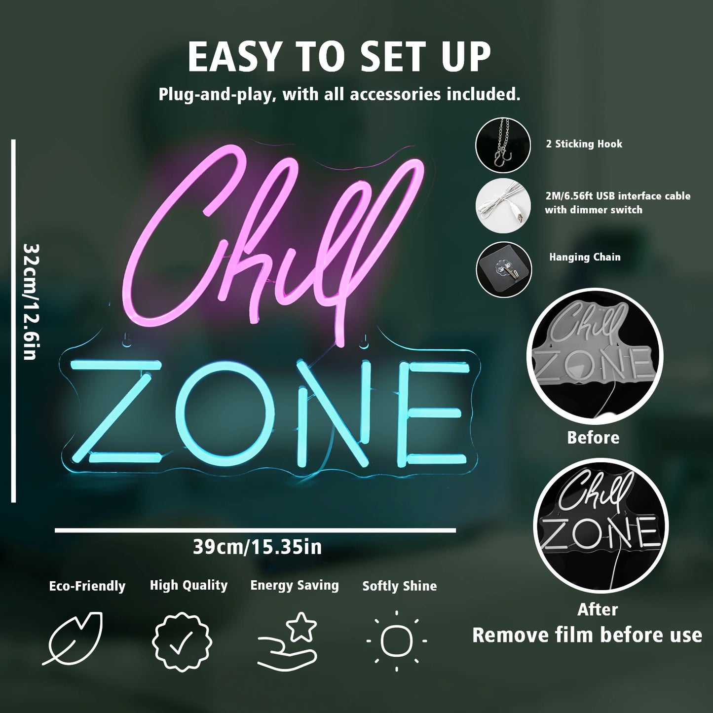 Chill Zone 5V USB LED Neon Sign - Budget Friendly