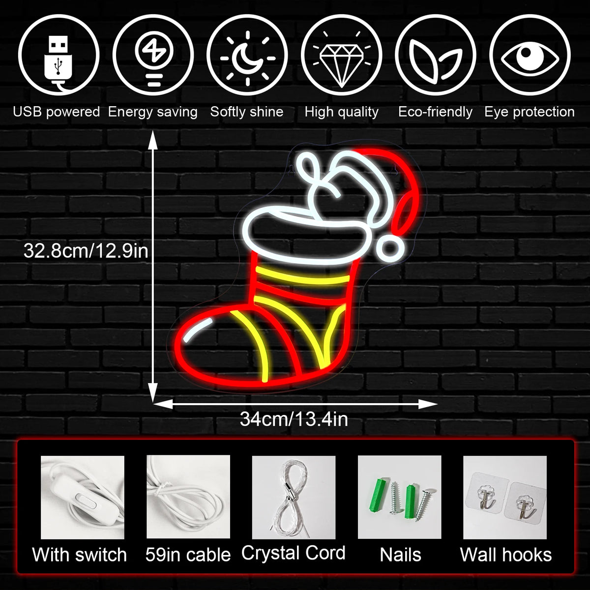 Christmas Socks 5V USB LED Neon Sign - Budget Friendly
