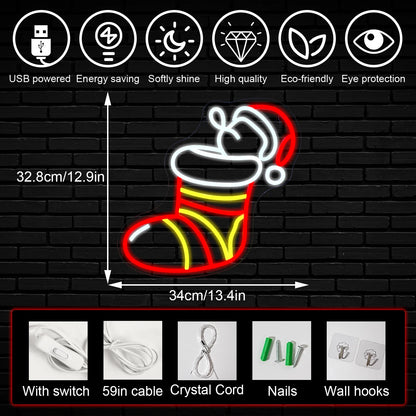Christmas Socks 5V USB LED Neon Sign - Budget Friendly