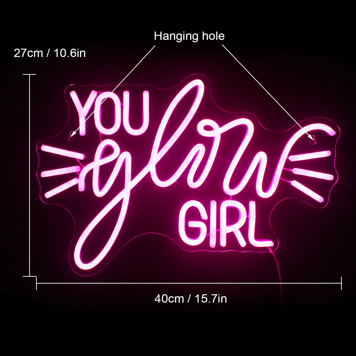 YOU glow GIRL – Lichtstralen – LED-neonbord (5 V USB)
