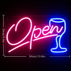 Open – Wijnglas – LED-neonreclame (5 V USB)