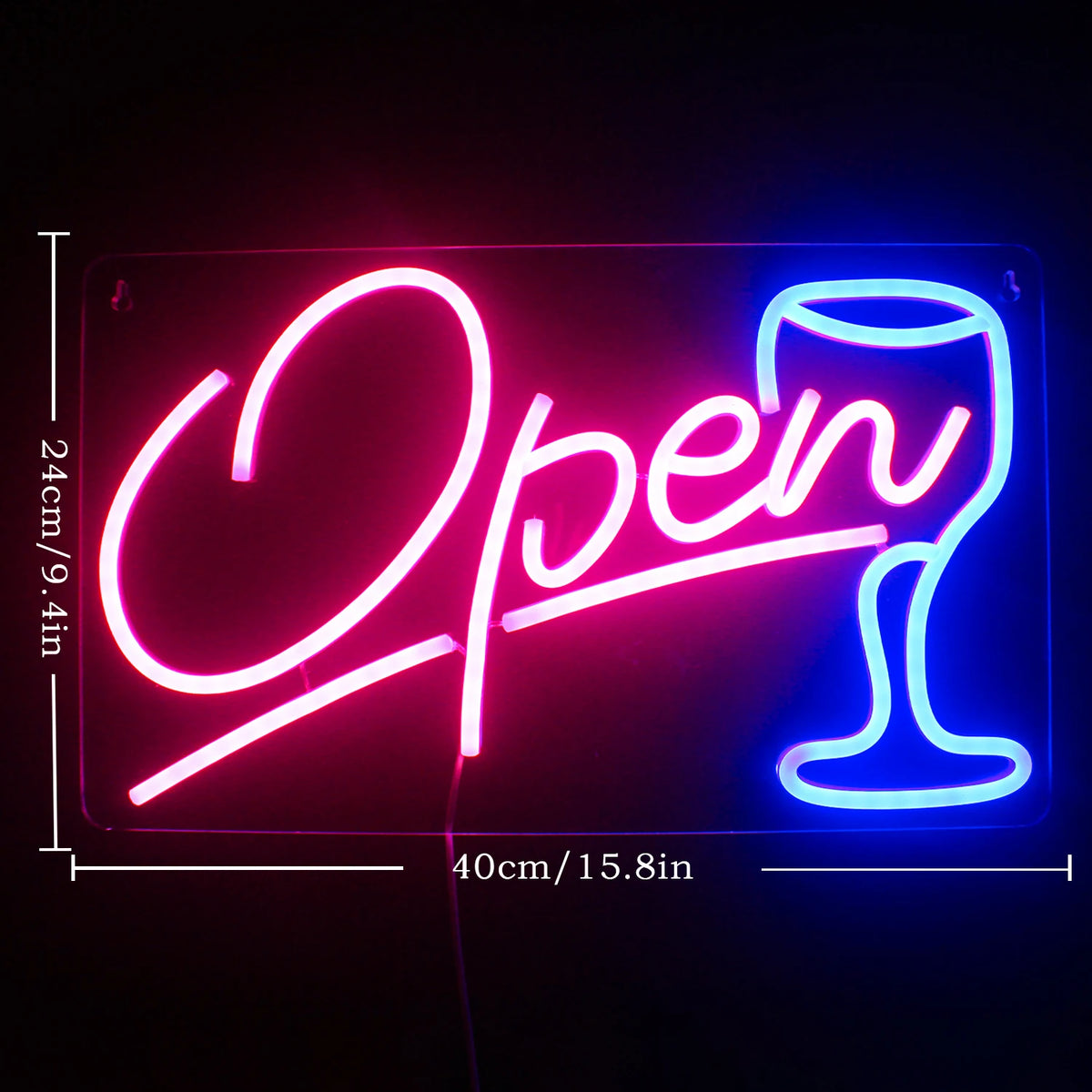 Open – Wijnglas – LED-neonreclame (5 V USB)