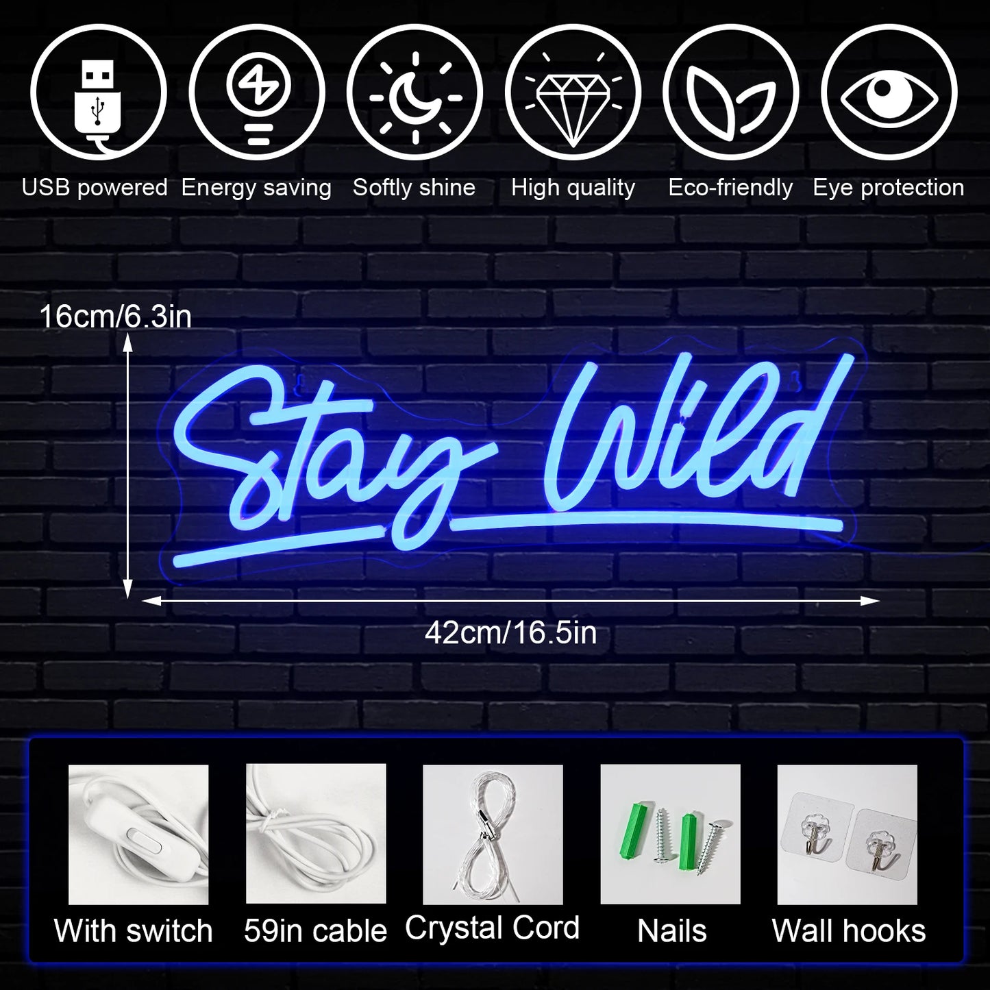 Stay Wild 5V USB LED Neon Sign - Budget Friendly