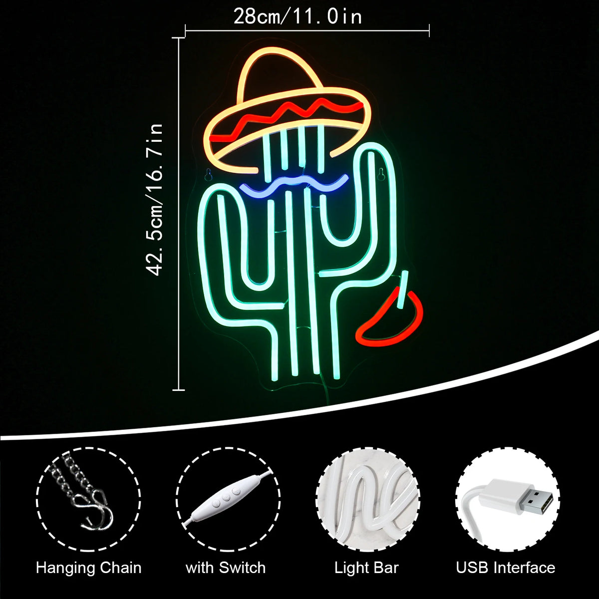 Cactus – LED-neonbord (5 V USB)