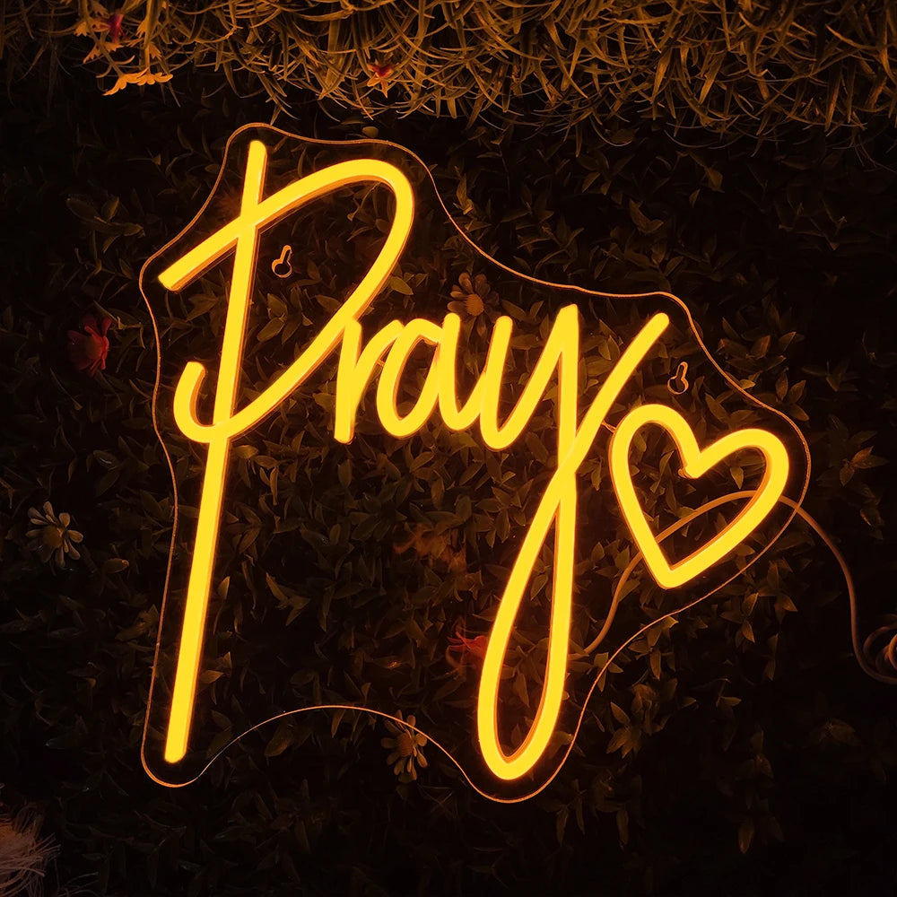 Pray – Hart als kerkdecoratie – LED-neonbord (5 V USB)