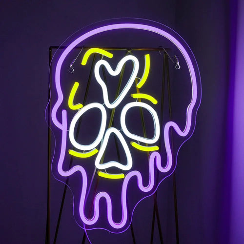 Paars druipend doodshoofd – LED-neonbord (5 V USB)