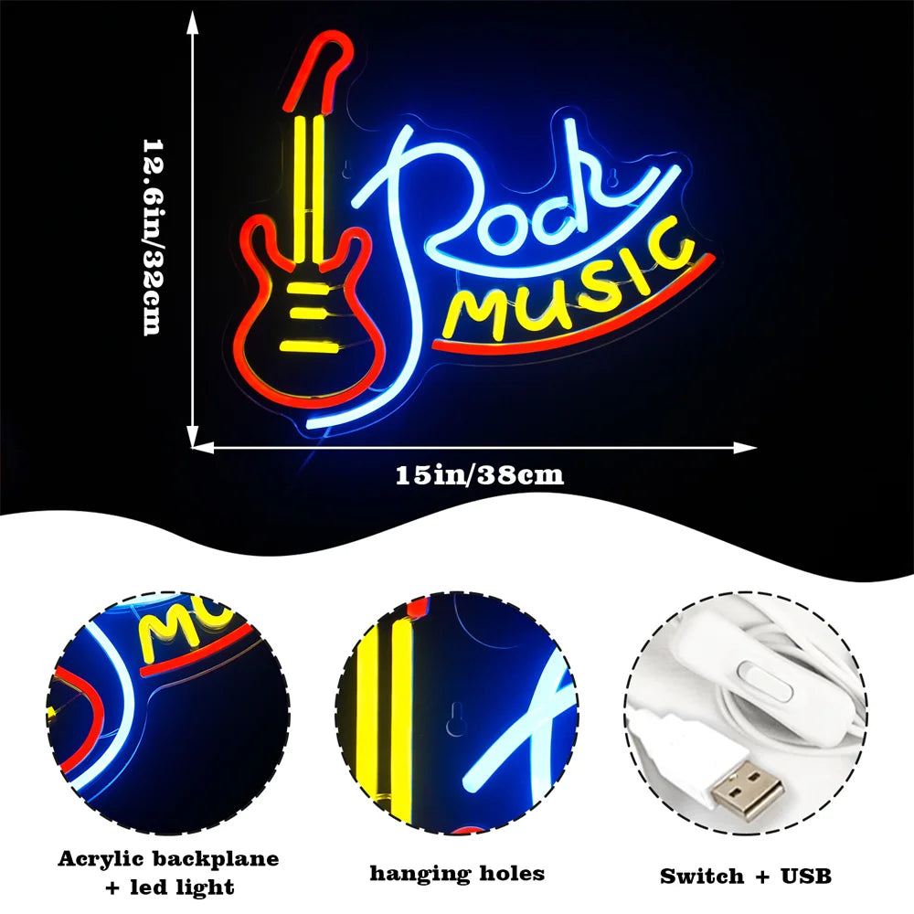 Rockmuziek 5V USB LED Neon Sign - Budgetvriendelijk