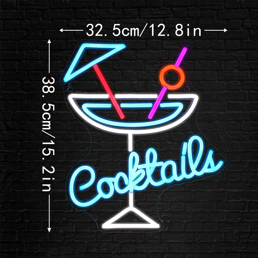 Cocktails 5V USB LED Neon Sign - Budget Friendly