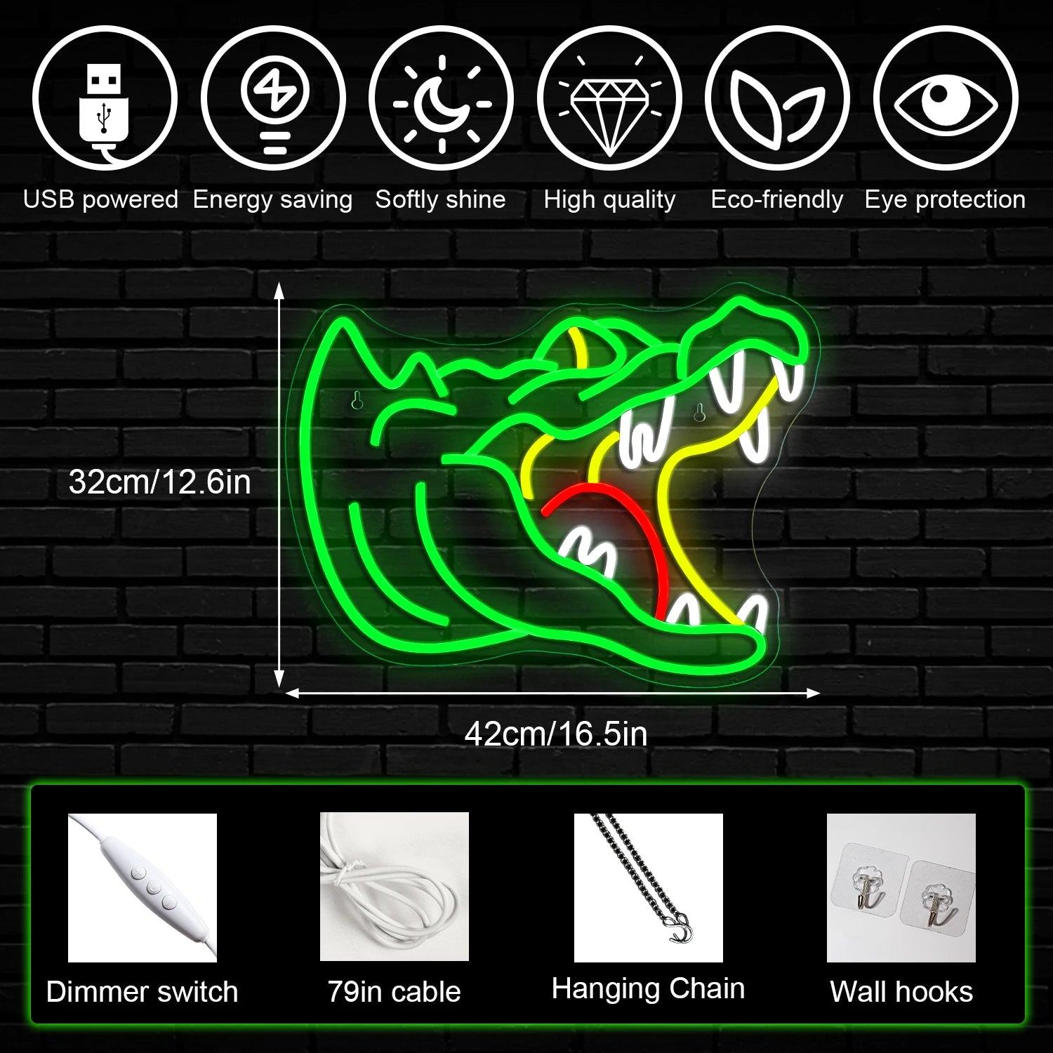 Alligator 5V USB LED Neon Sign - Budgetvriendelijk