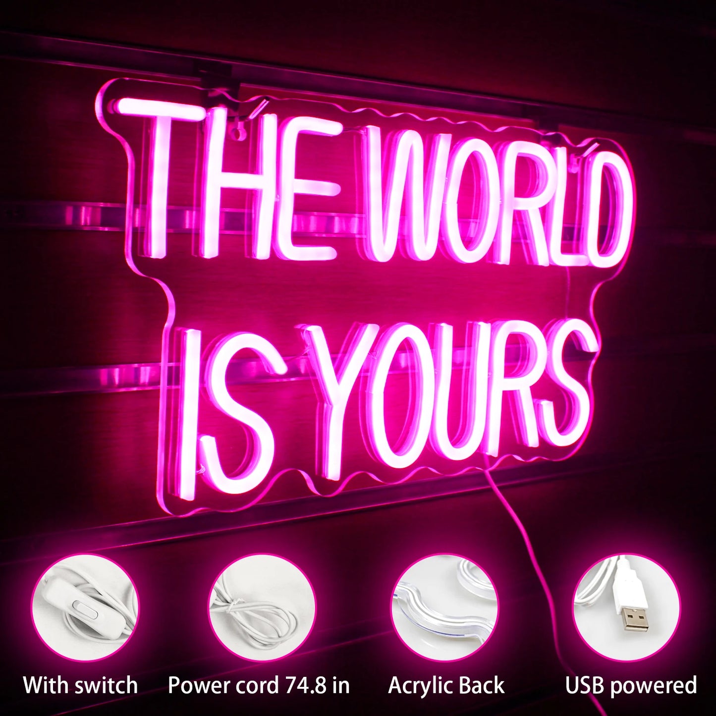 The World Is Yours 5V Mini USB LED Neon Sign - Budget Friendly
