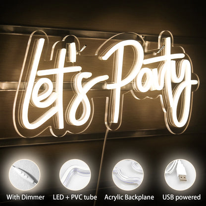 Let's Party 5V USB LED Neon Sign - Budget Friendly